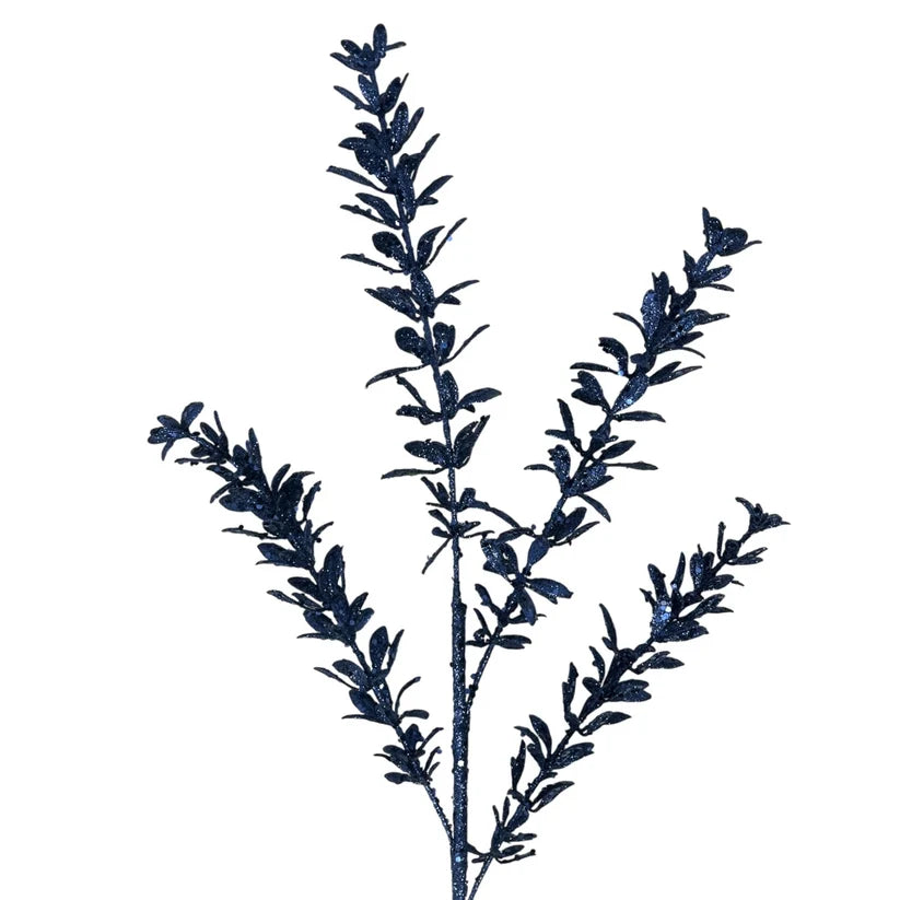 28.5 Inch Dark Blue Glittered Rosemary Spray