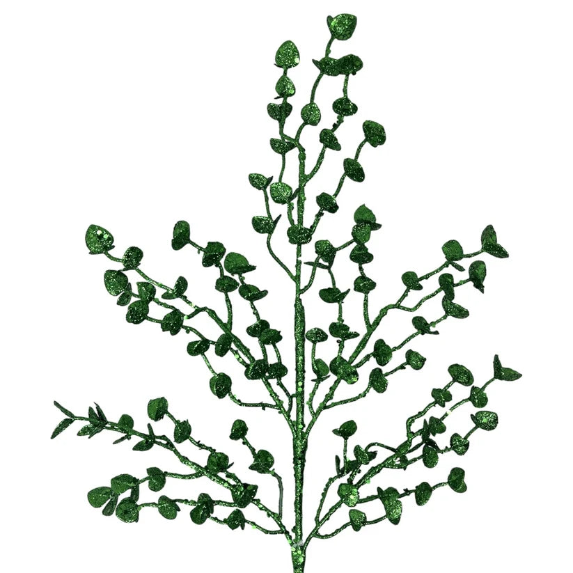 26 Inch Green Glittered Button Leaf Spray
