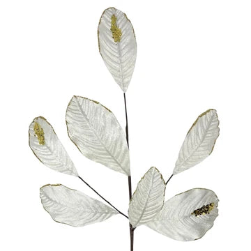 26 Inch Cream And Gold Velvet Sequin Magnolia Leaf Spray