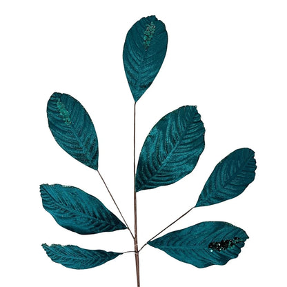 26 Inch Dark Teal Velvet Sequin Magnolia Leaf Spray
