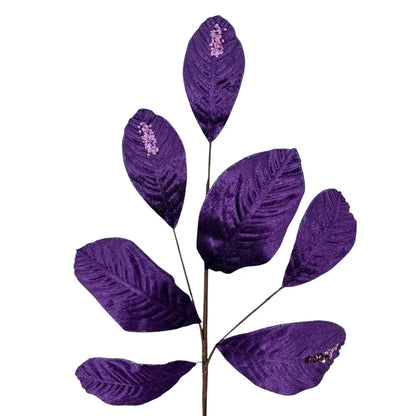 26 Inch Purple Velvet Sequin Magnolia Leaf Spray