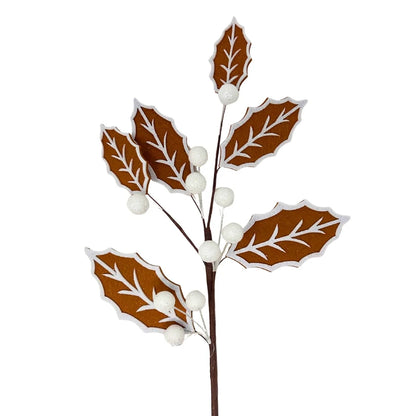 26 Inch Felt Gingerbread Iced Leaf And Berry Stem