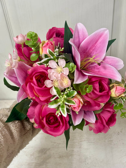 14 Inch Beauty Pink Rose And Lily Mix Bush