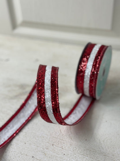 1.5 Inch By 10 Yard Red And White Large Glitter Ribbon