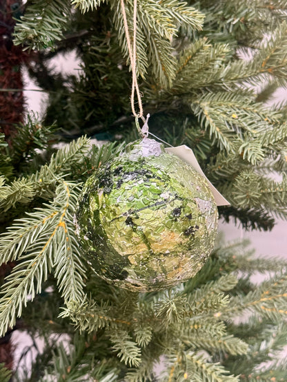 4 Inch Camouflage Green Crackle Ornament Ball