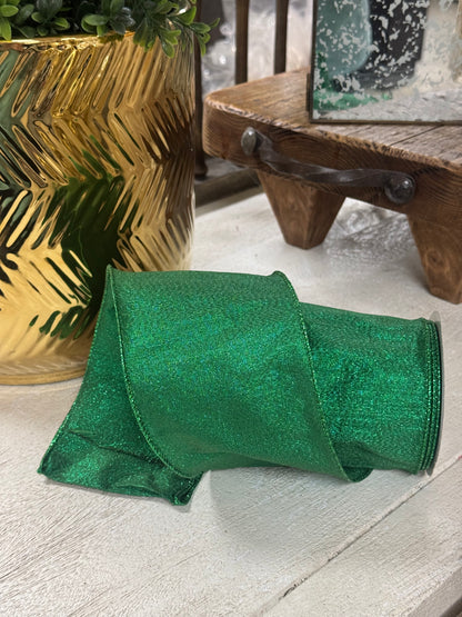 4 Inch By 10 Yards Emerald Green Metallic Ribbon