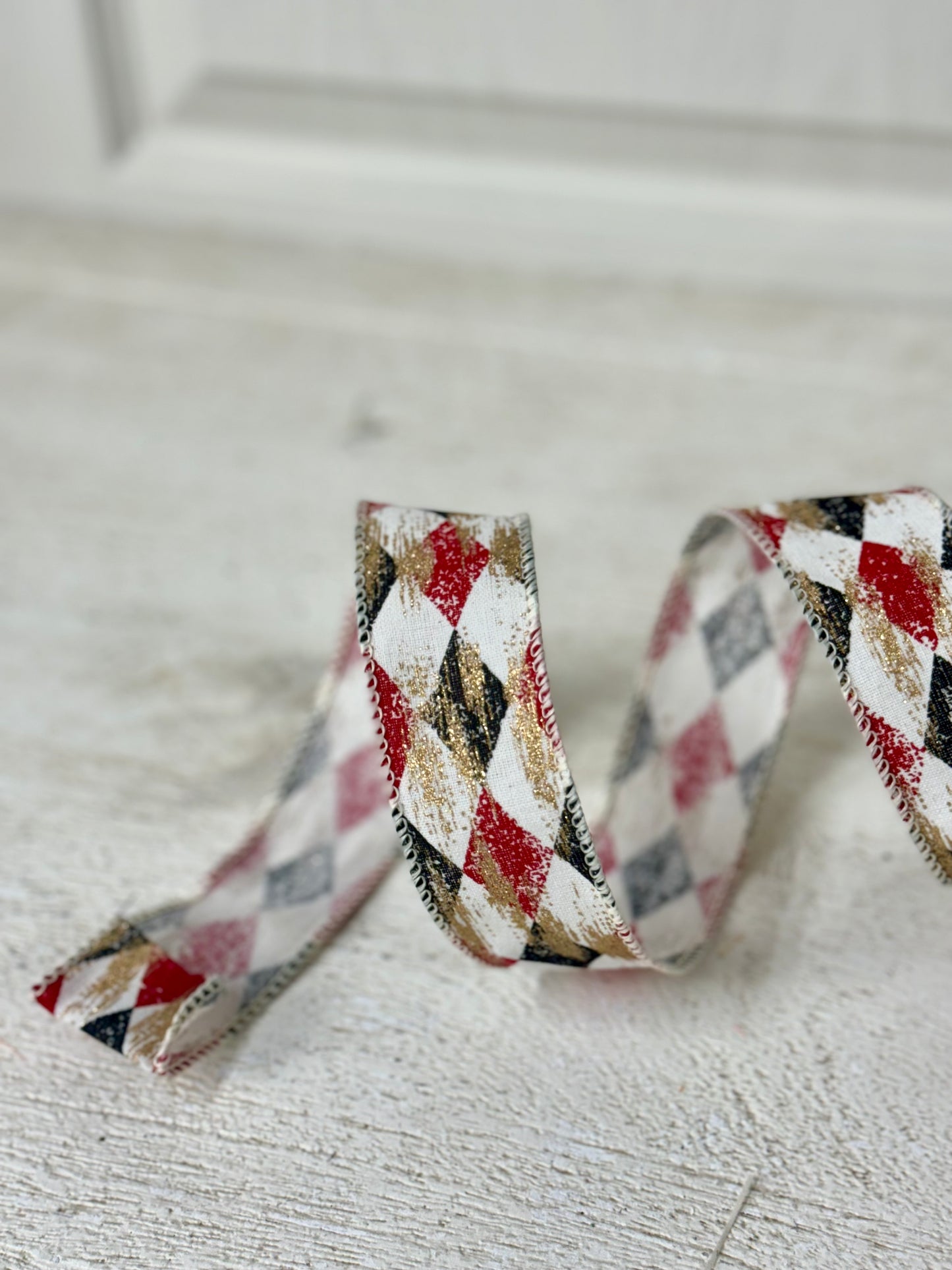 1.5 Inch By 10 Yard Red And Black Harlequin Check Ribbon