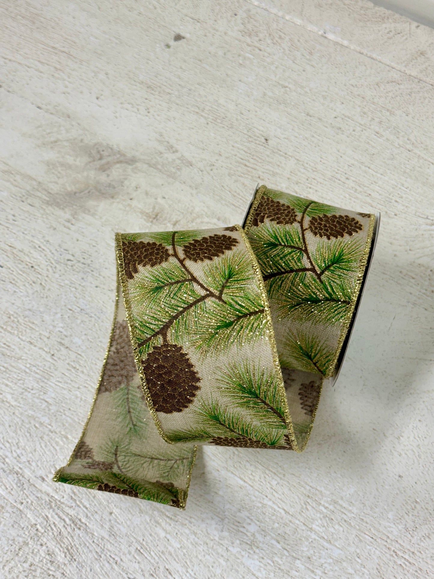 2.5 Inch By 10 Yard Pinecone Branches Ribbon