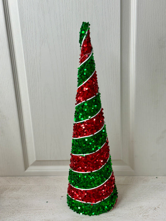 19.75 Inch Red And Emerald Green Sequin Cone Tree