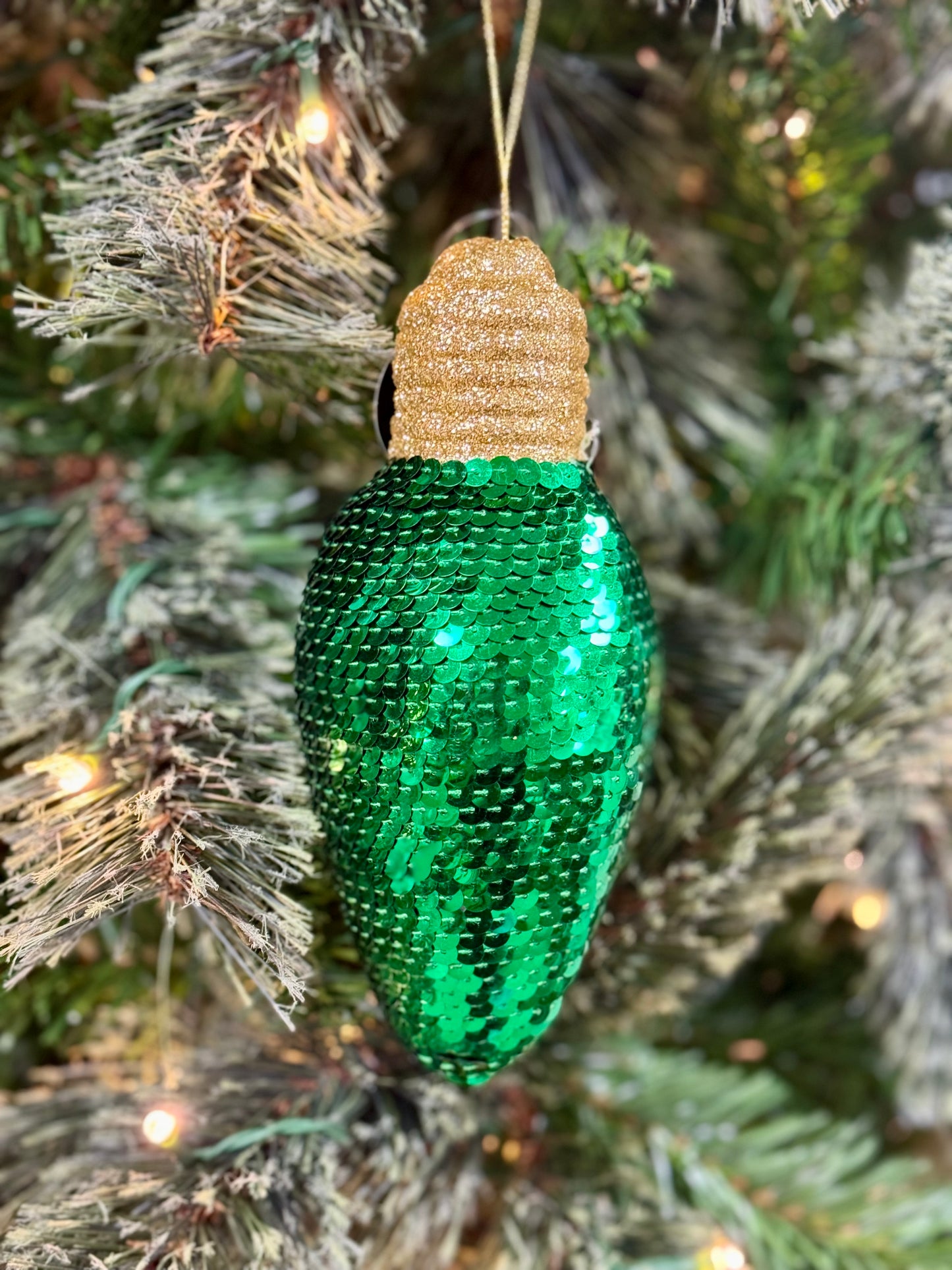 7 Inch Green Snazzy Sequin Light Bulb Ornament