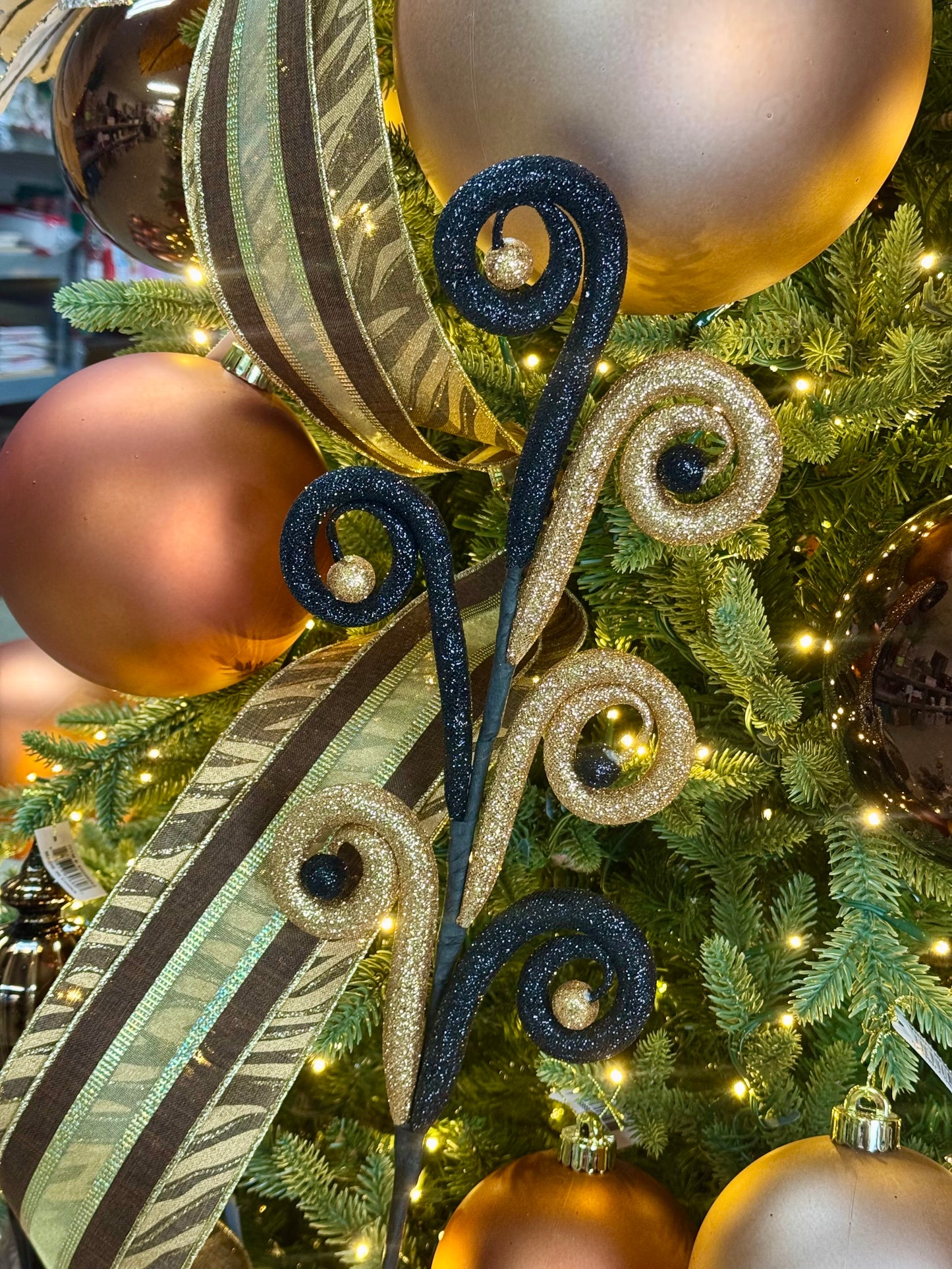 28.5 Inch Black And Gold Glitter Tubing Coil Spray