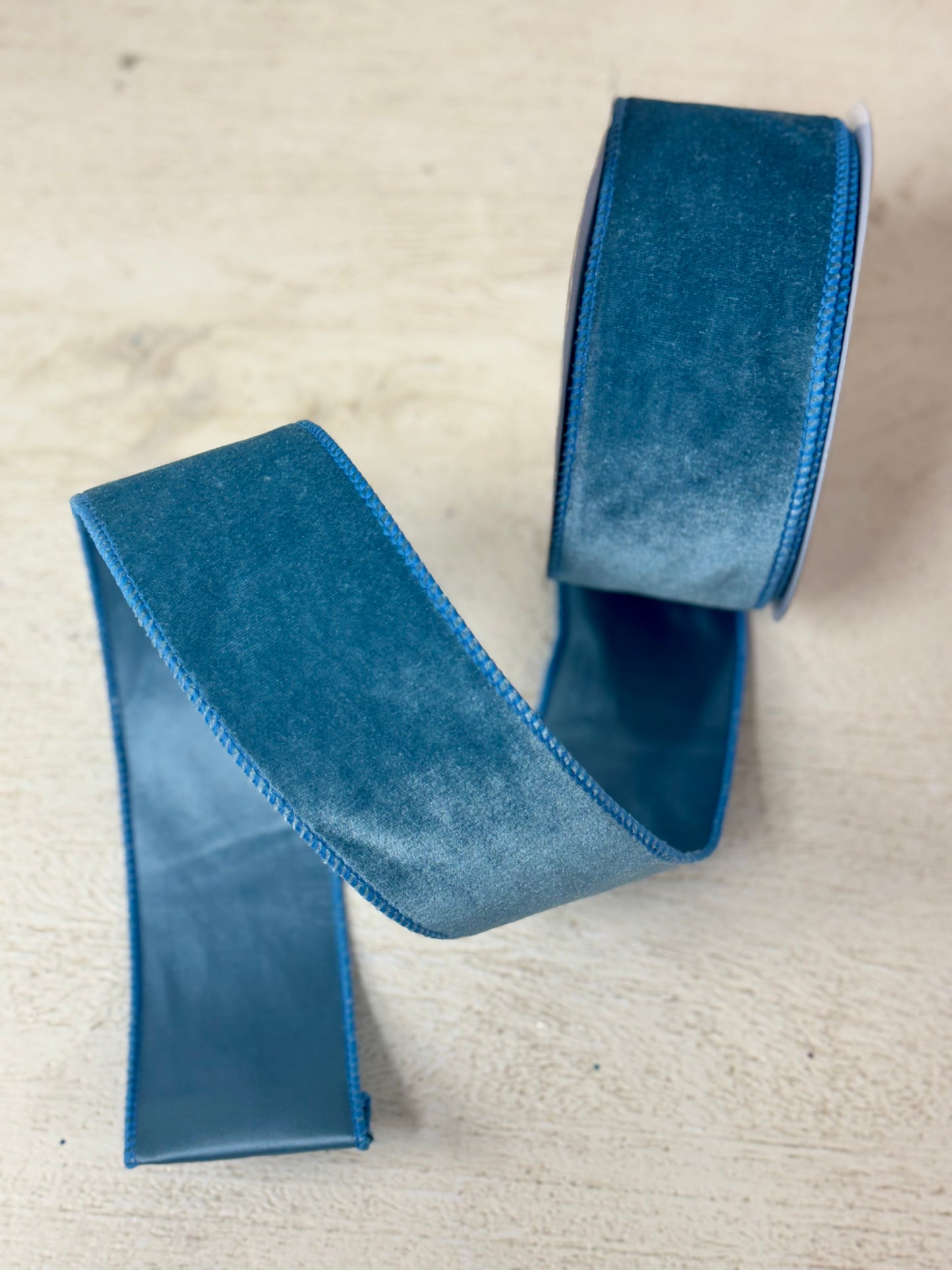 2.5 Inch By 10 Yard Smoke Blue Velvet Ribbon With Satin Backing