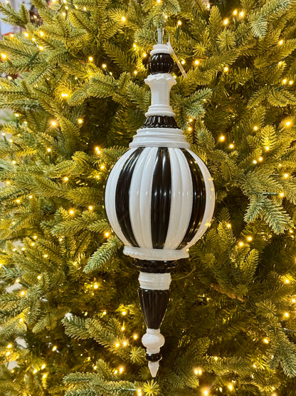 18 Inch Black And White Vertical Finial Ball Ornament