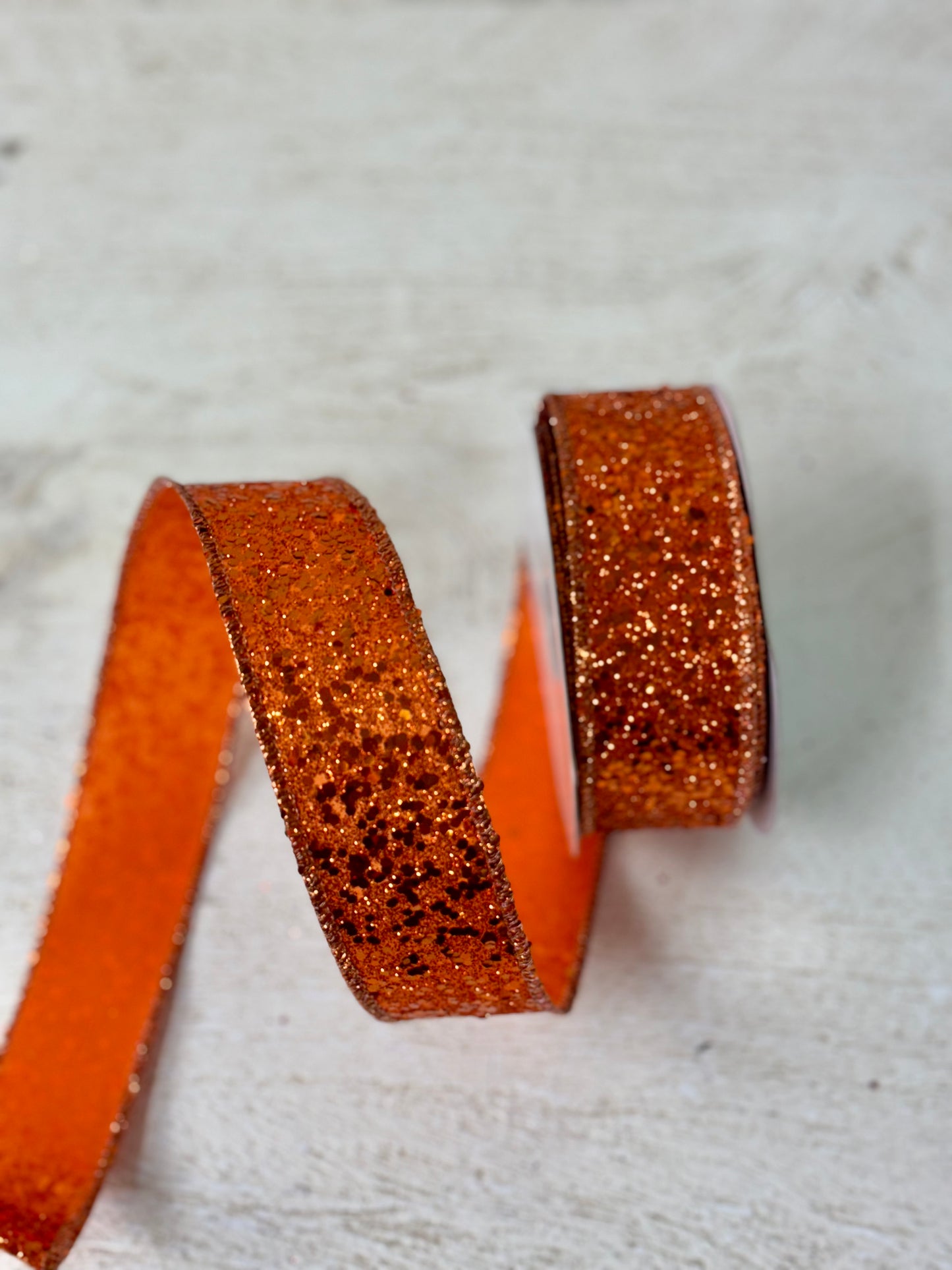 1.5 Inch By 10 Yard Orange Large Glitter Ribbon