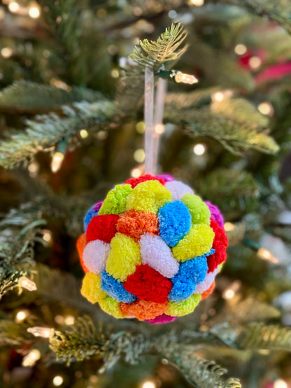 4 Inch Vibrant Multicolor Pom Pom Ornament