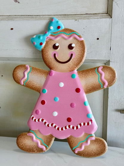 13 Inch Pastel Gingerbread Girl Metal Sign