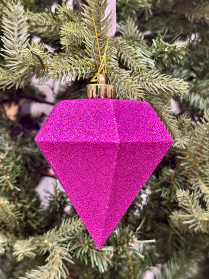 5 Inch Dark Fuchsia Glitter Diamond Ornament