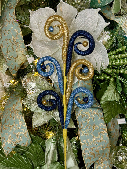 28.5 Inch Navy Smoke Blue And Gold Glitter Tubing Ball Spray