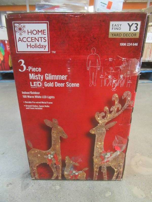 Home Accents Holiday 3 Piece Misty Glimmer LED Gold Deer Scene