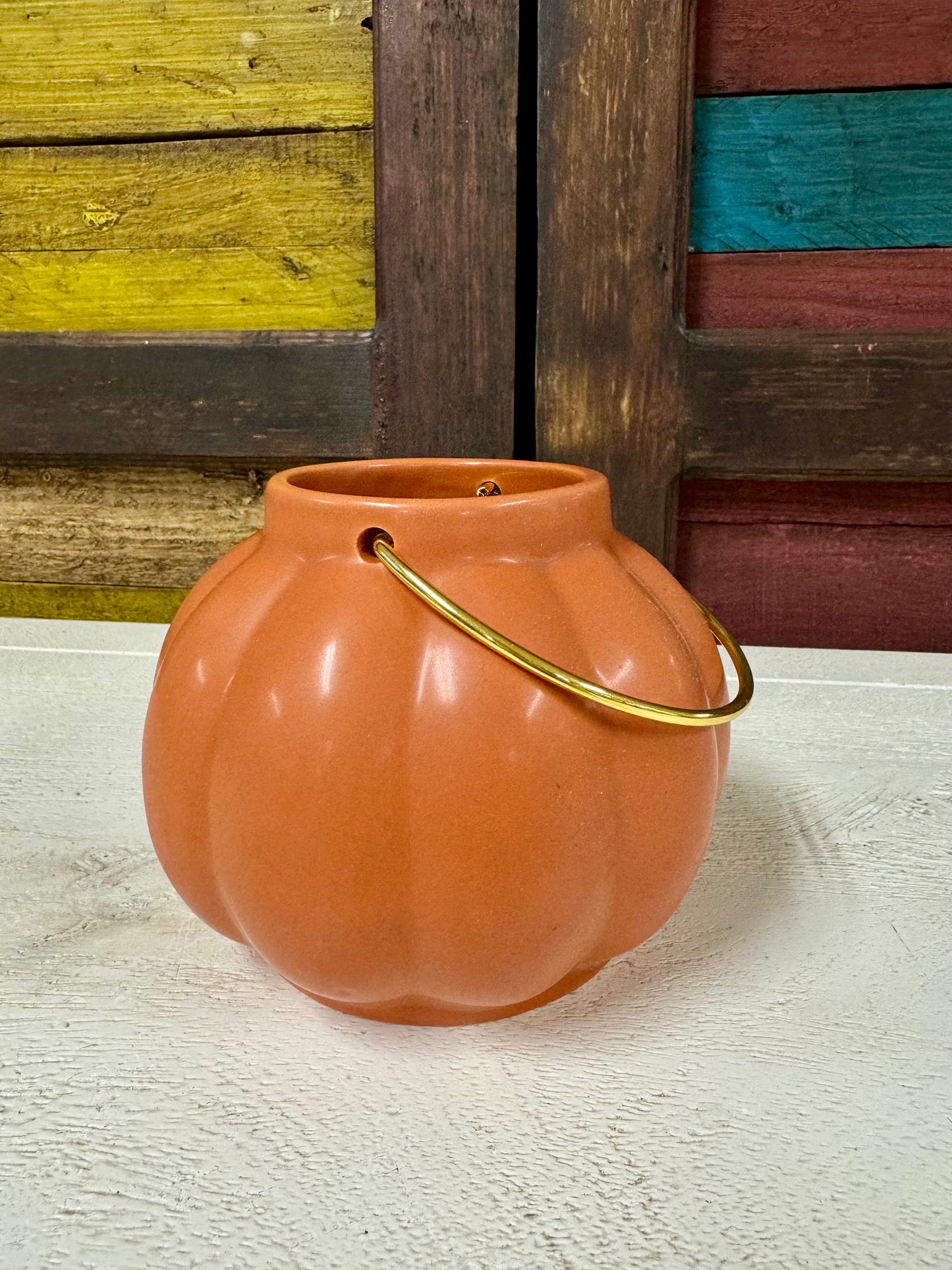 Ceramic Pumpkin Lantern With Moon And Stars Cutouts