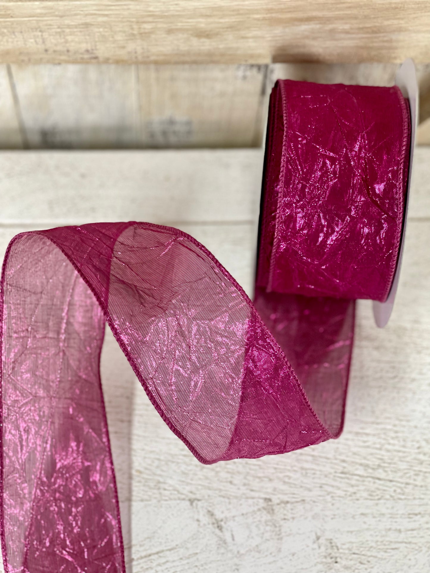 2.5 Inch By 25 Yard Fuchsia Crushed Metallic Ribbon