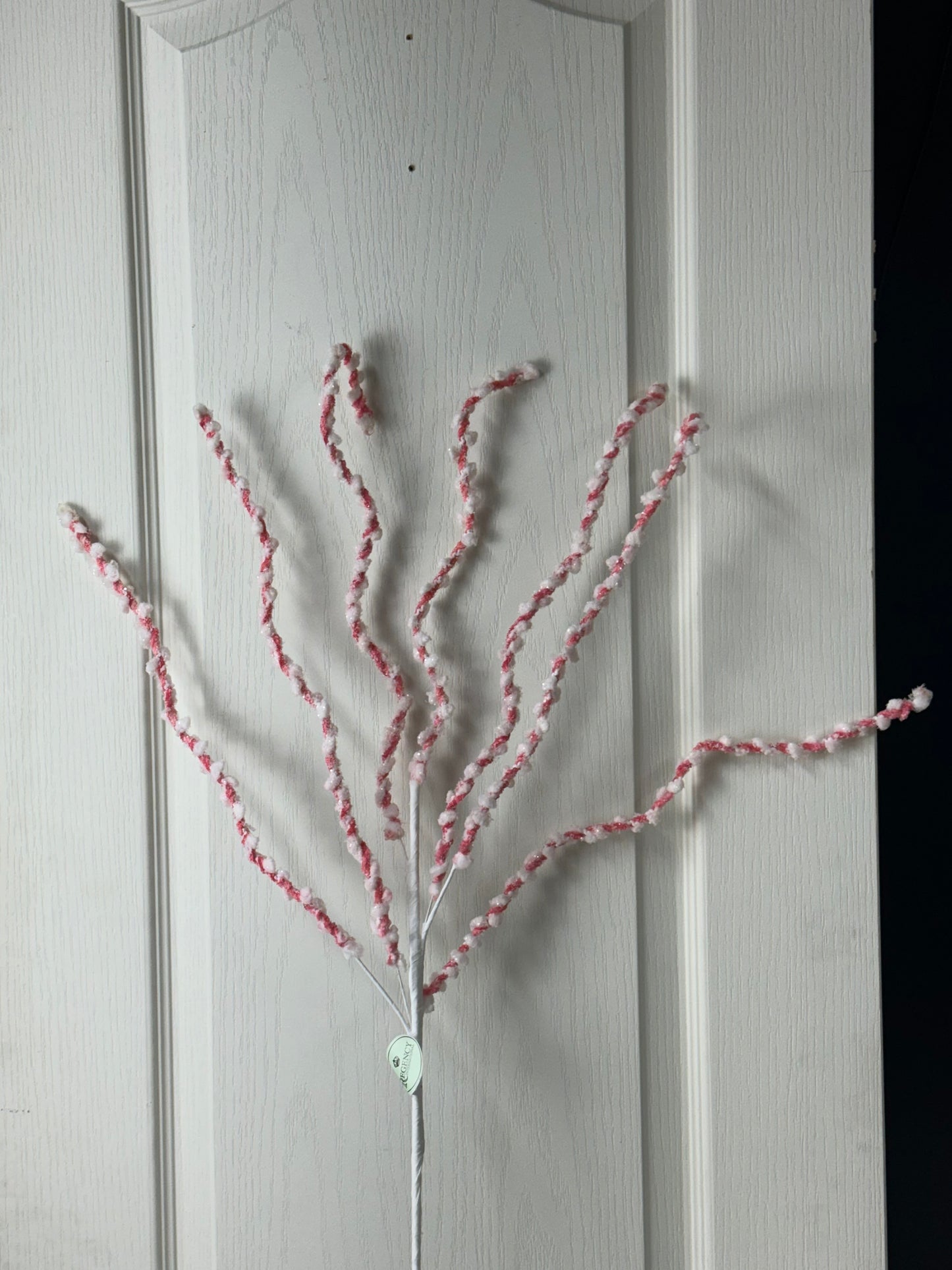 34 Inch Pink And White Chenille Peppermint Twist Spray