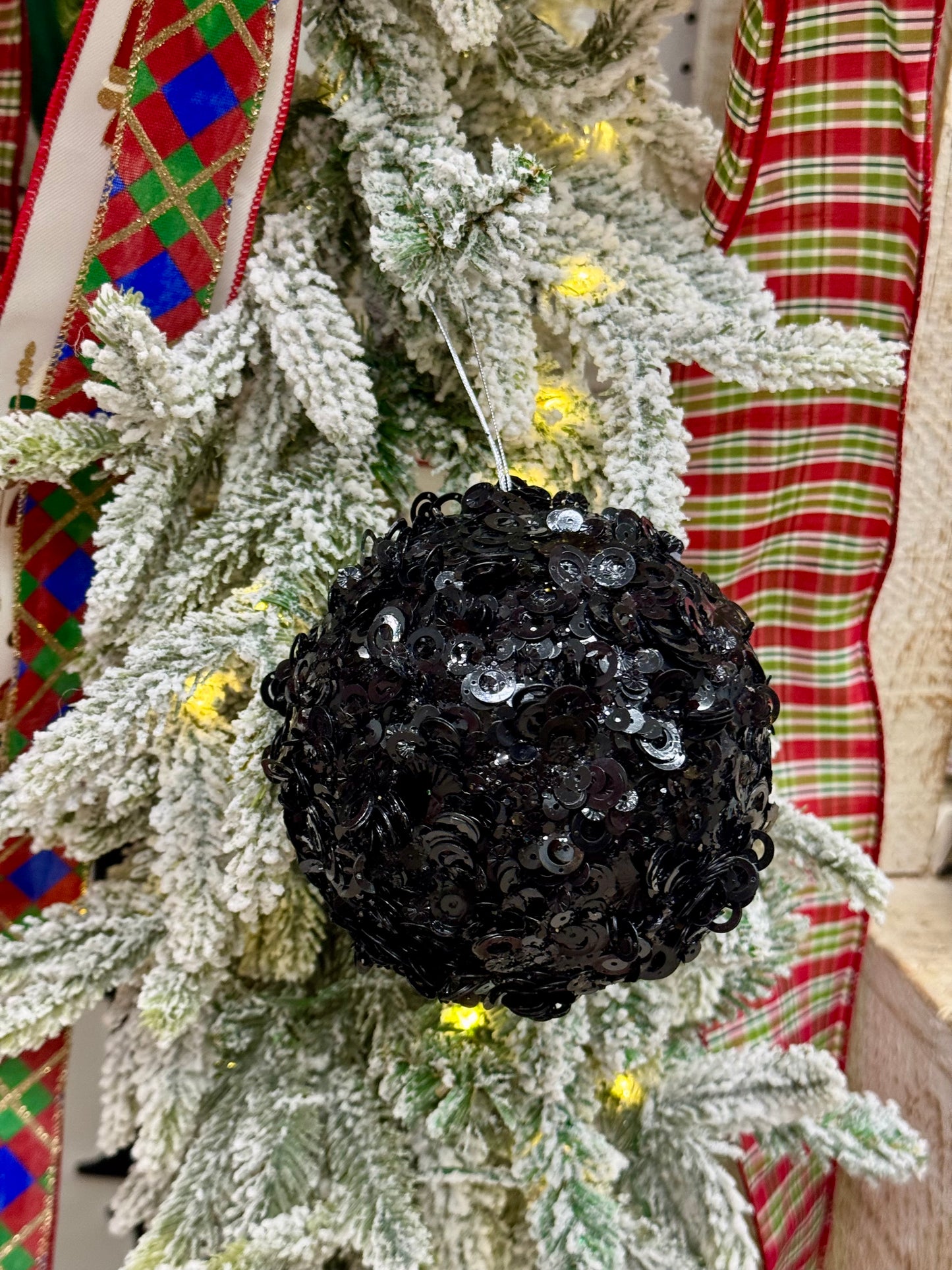 5 Inch Black Sequin Glitter Ornament