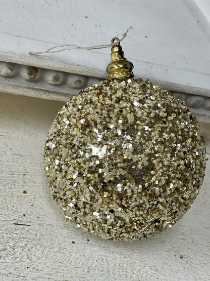 5 Inch Champagne Beaded Ornament Ball