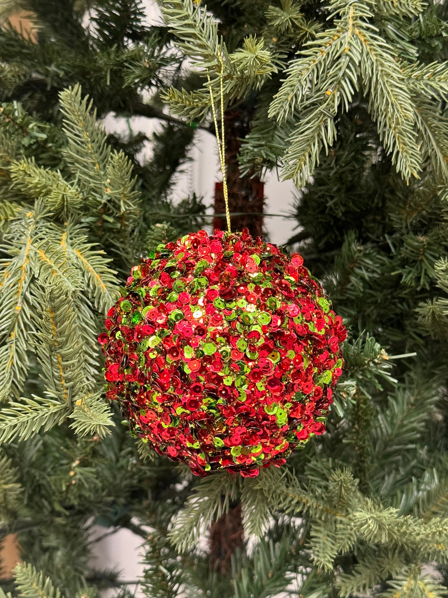 5 Inch Red And Lime Sequin Glitter Ornament Ball