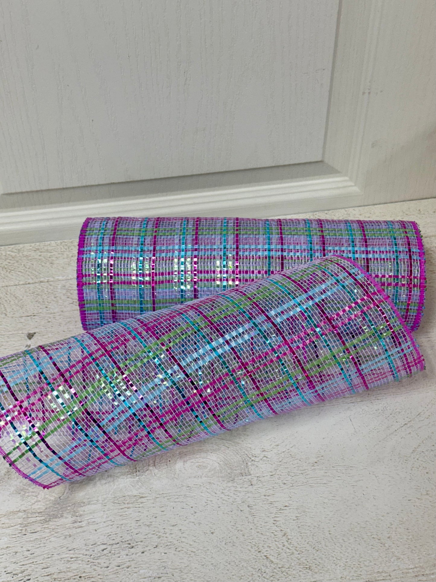 10 Inch By 10 Yard Lavender Pink Turquoise Lime Foil Plaid Netting