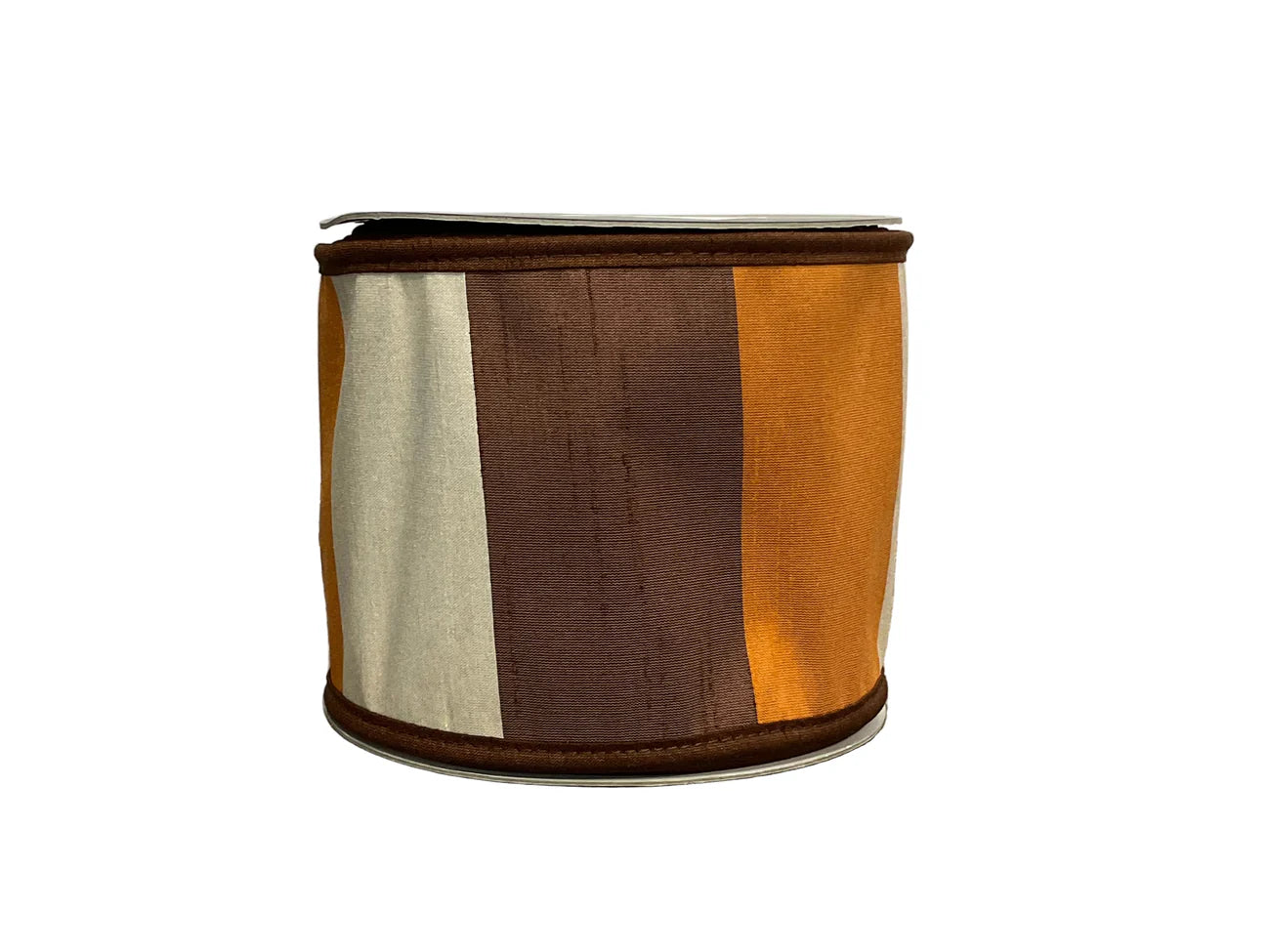 John Mark 4 Inch By 10 Yard Brown Cream Orange Dupioni Block Striped Ribbon