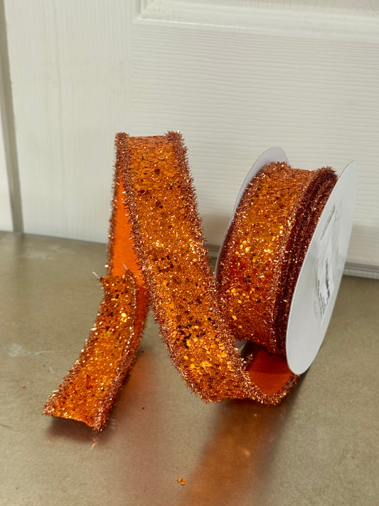 1.5 Inch By 10 Yard Orange Copper Large Glitter Ribbon