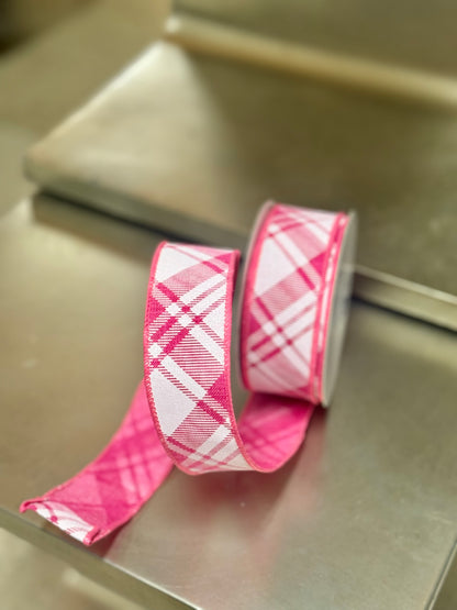 1.5 Inch By 10 Yard Fuchsia And White Diagonal Stripe Ribbon