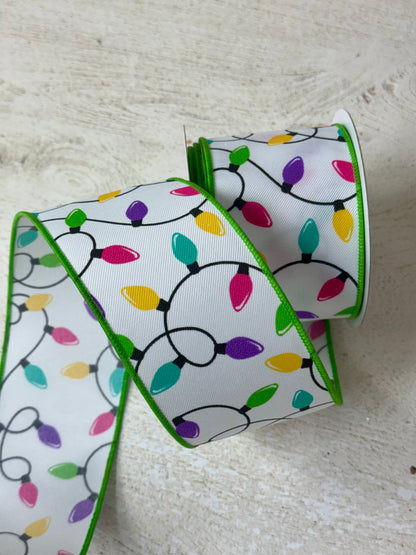 2.5 Inch By 10 Yard Pastel Christmas Lights Ribbon