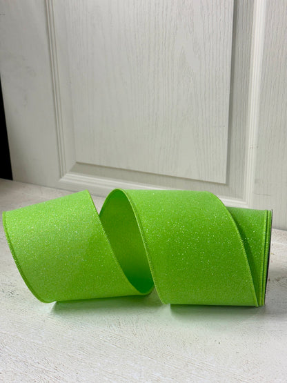 4 Inch By 10 Yard Fresh Green Crystal Shine Ribbon