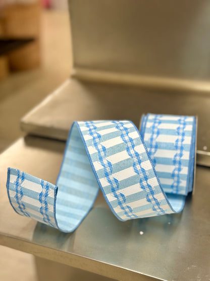 2.5 Inch By 10 Yard Light Blue And White Gingham Ricrac Ribbon