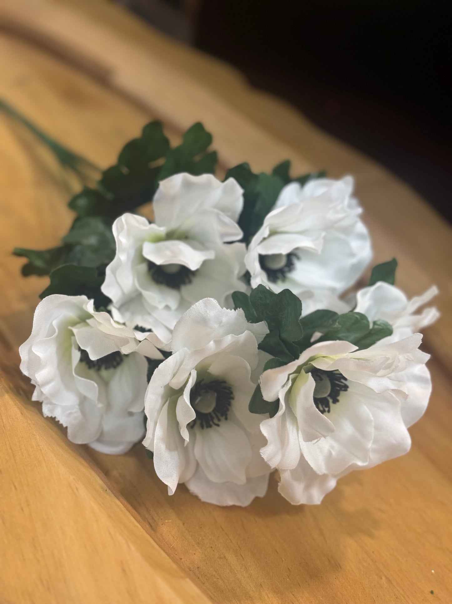 16 Inch White Anemone Floral Bush