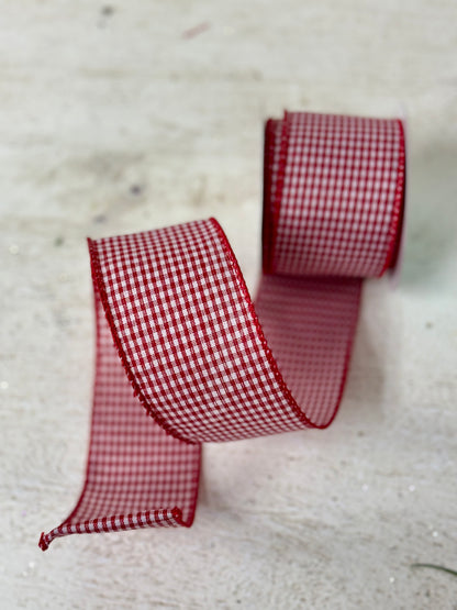 2.5 Inch By 10 Yard Red And White Mini Gingham Check Ribbon