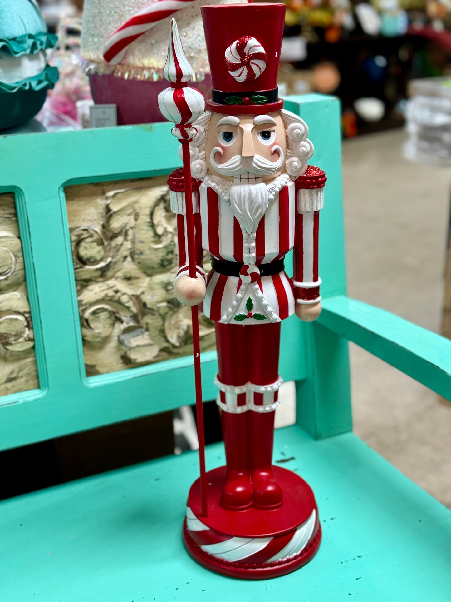 24 Inch Red And White Resin Peppermint Nutcracker