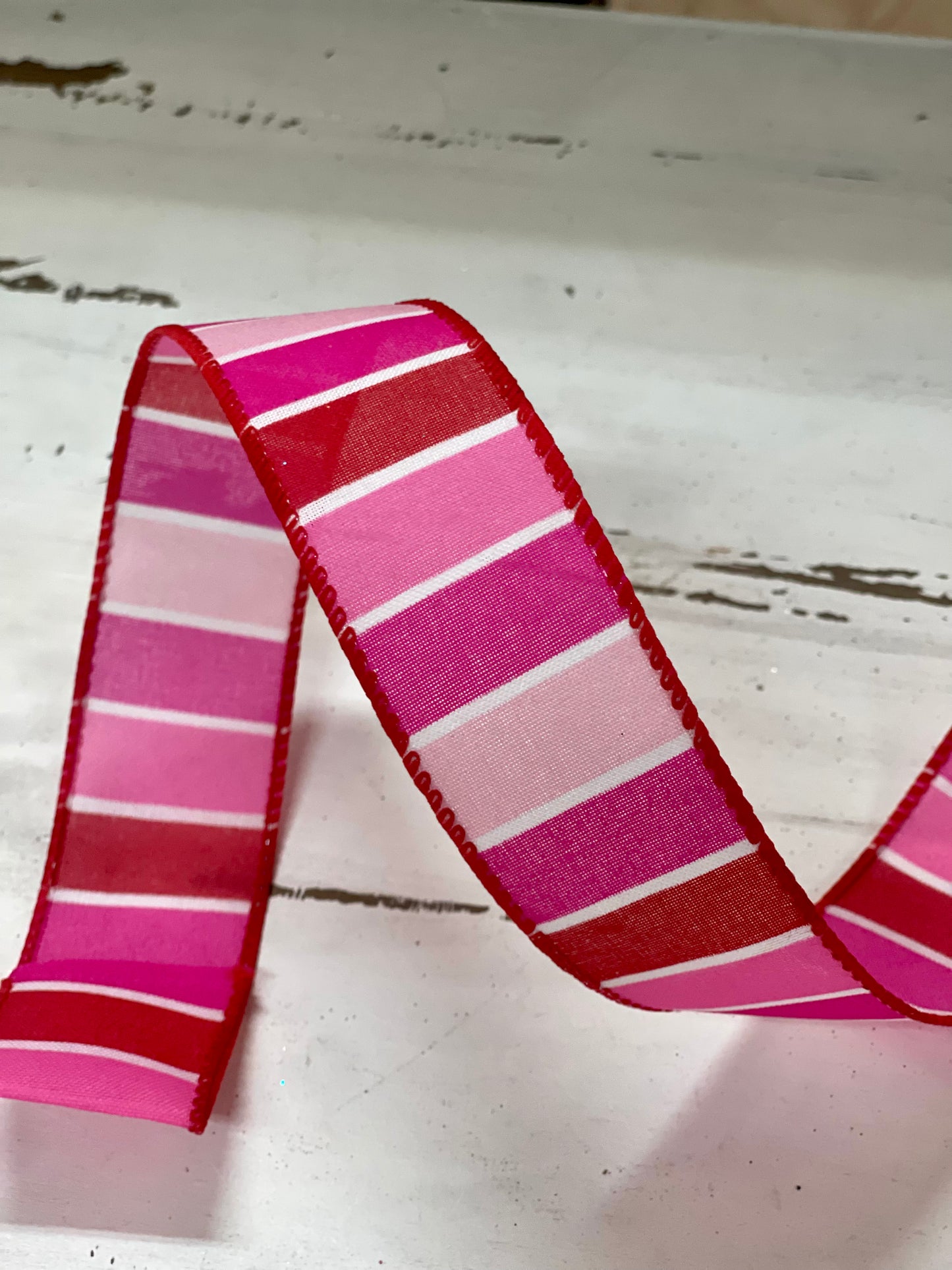 1.5 Inch By 10 Yard Red Pink And White Striped Ribbon