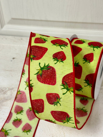 2.5 Inch By 10 Yard Red And Lime Strawberry Ribbon