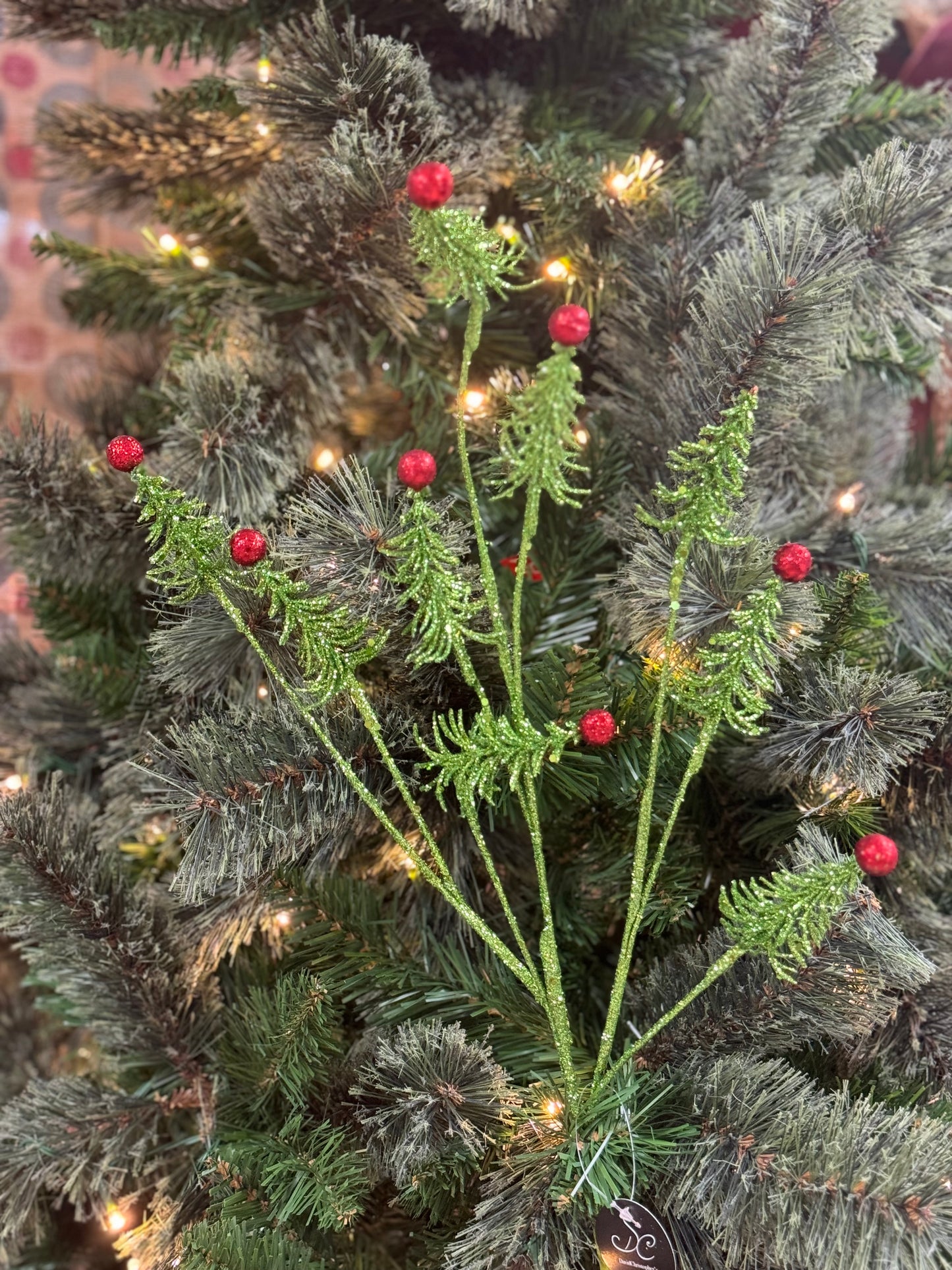 25 Inch Lime And Red Glittered Whimsy Mini Tree Spray