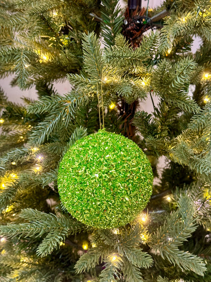 4 Inch Lime Green Foil Glitter Ornament Ball
