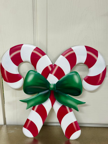 13 Inch Red White Green Embossed Candy Cane Metal Sign