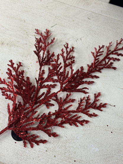 28.5 Inch Red Glitter Lycopodium Spray