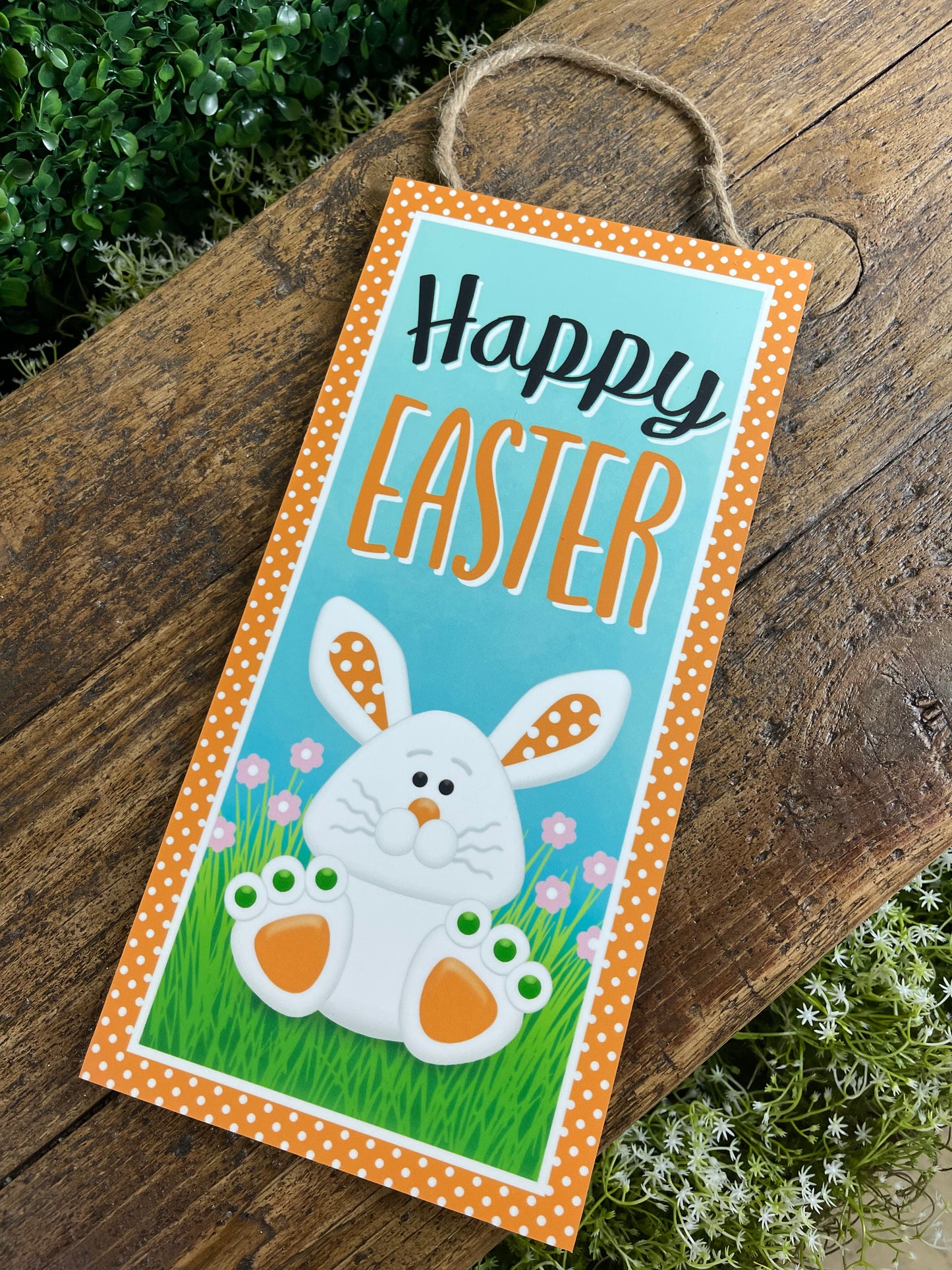 12.5 Inch Happy Easter Bunny Wooden Wreath Sign