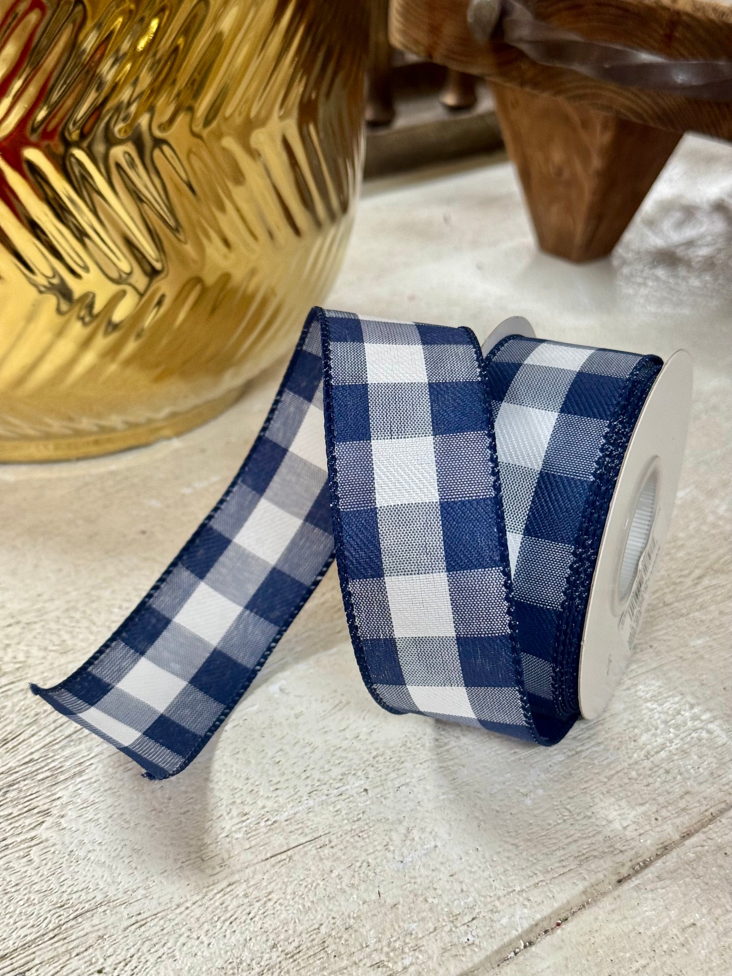 1.5 Inch By 10 Yard Navy Blue Celine Check Plaid Ribbon