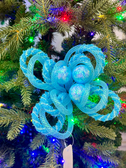 12 Inch Turquoise Snowdrift Tinsel Glitter Ball Pick