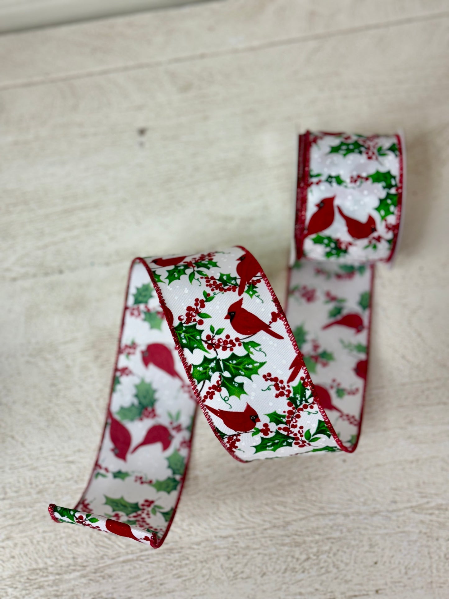 2.5 Inch By 10 Yard Cardinal Holly Berries Ribbon