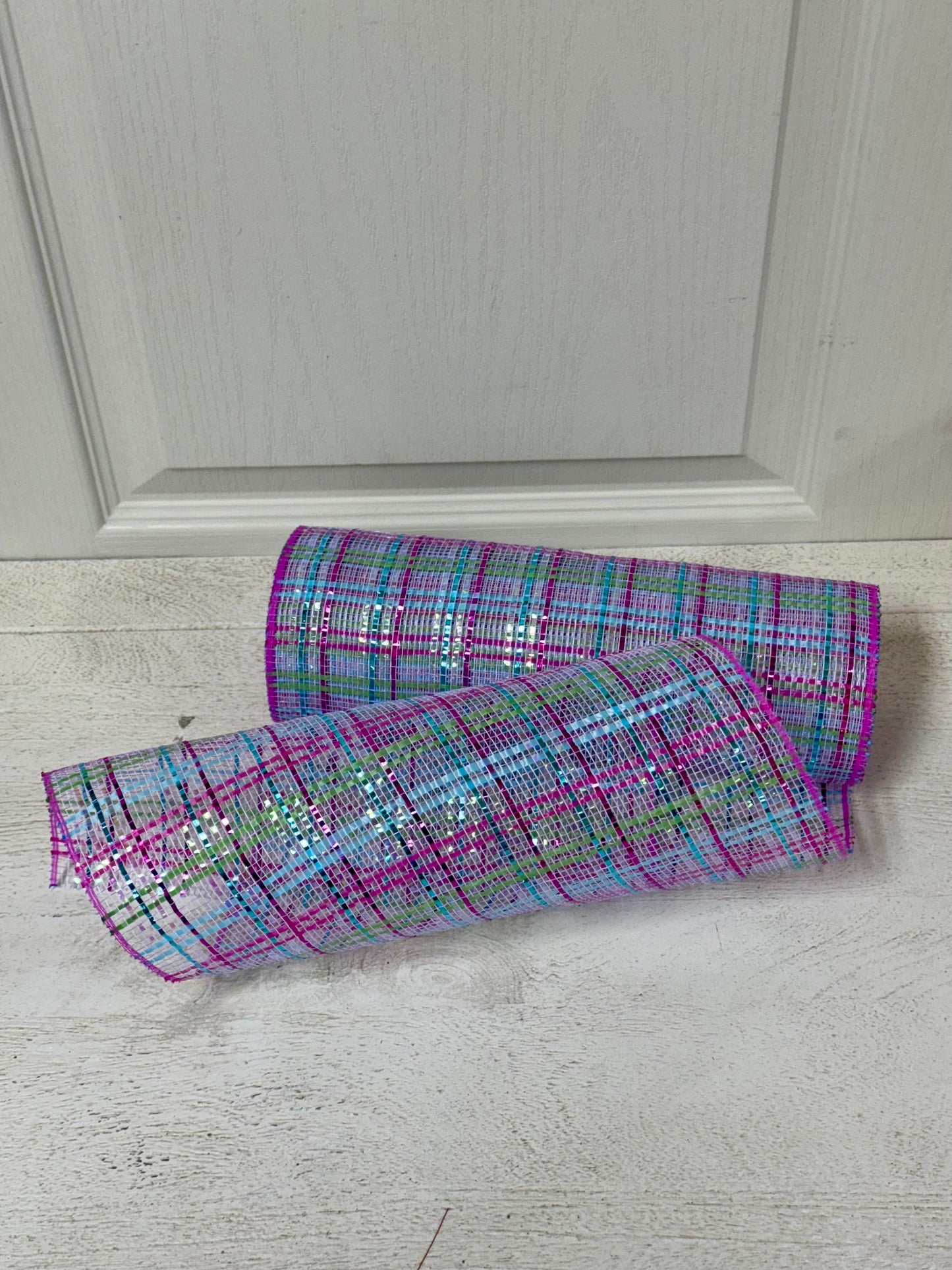 10 Inch By 10 Yard Lavender Pink Turquoise Lime Foil Plaid Netting